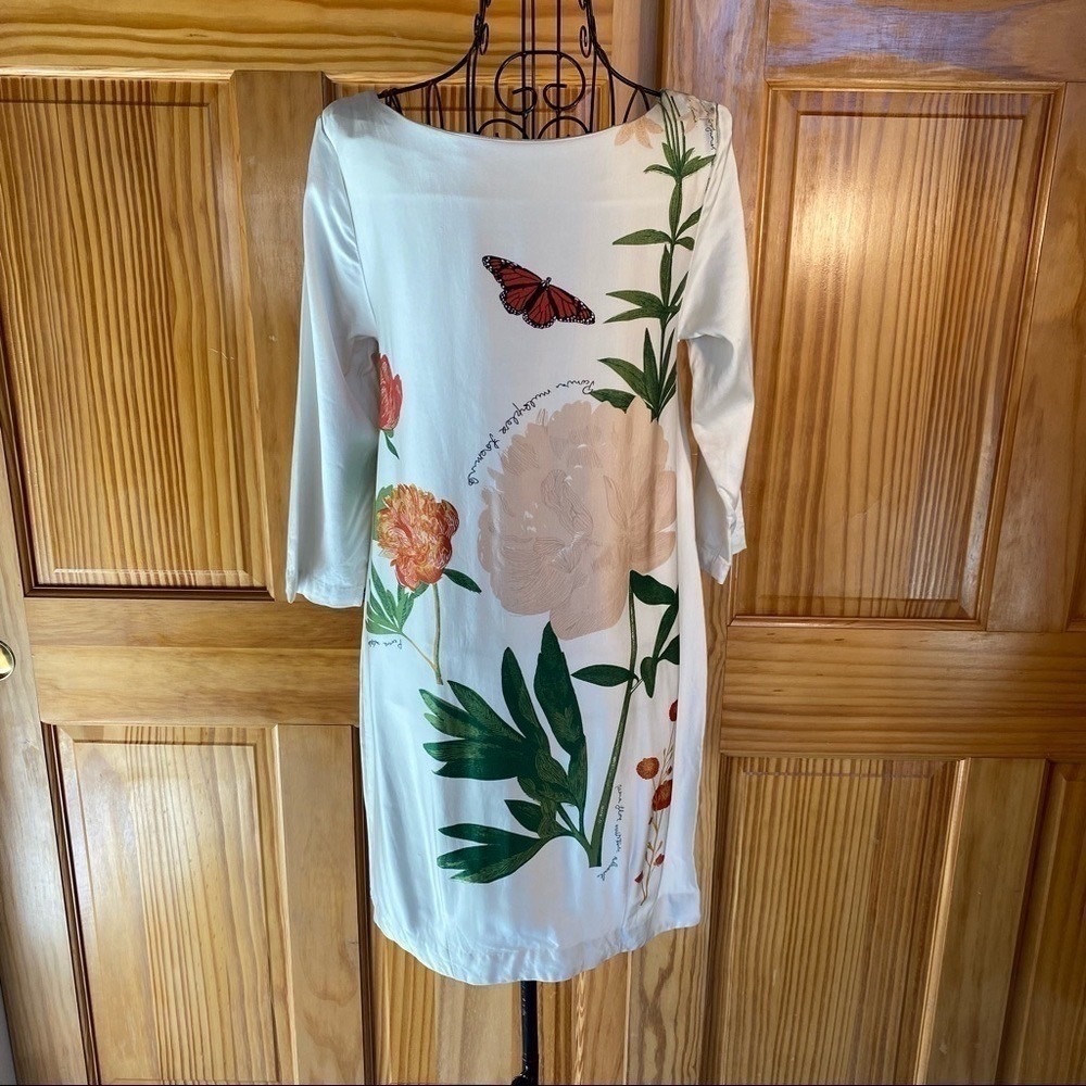 H&M Wool Blend Floral Butterfly Boho Mini Dress 3/4 Length Sleeve Cream Size 6 - Picture 5 of 16